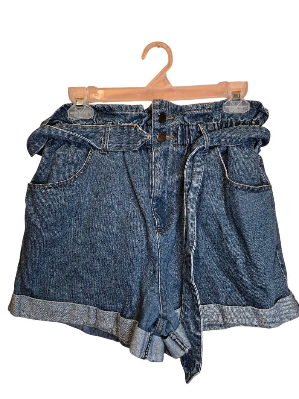 Entro Dark Blue Paperbag Waist Denim Shorts with Self Tie